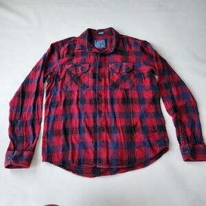 Bluenotes Womens Red/Navy Plaid Flannel Button Down Longsleeve Shirt
